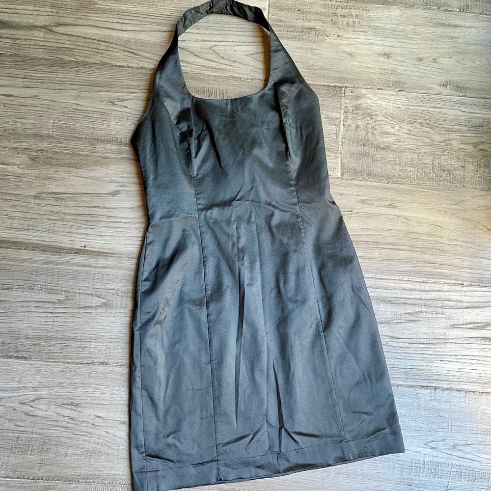 Laundry By Shelli Segal Halter Mini Dress Bodycon Stretchy Sheen Gray Size 4